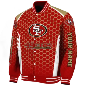 customized san francisco 49ers hexagon grid red varsity jacket best selling