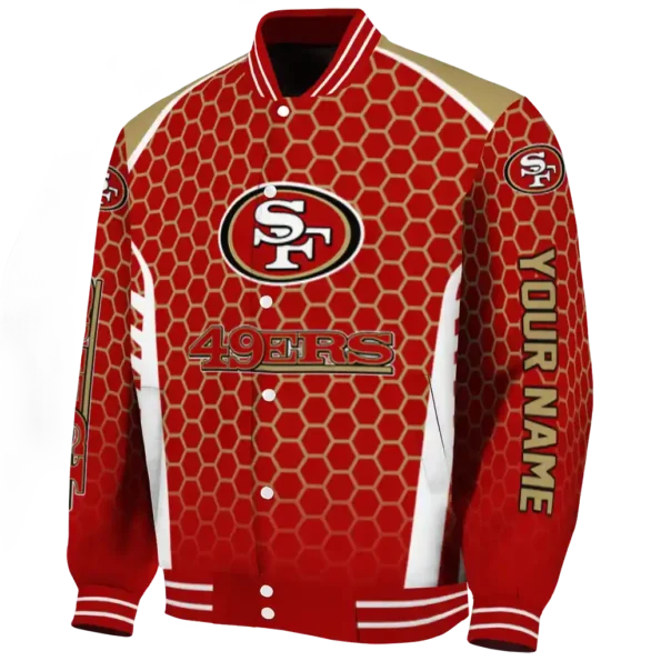 customized san francisco 49ers hexagon grid red varsity jacket best selling