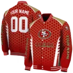 customized san francisco 49ers hexagon grid red varsity jacket best selling