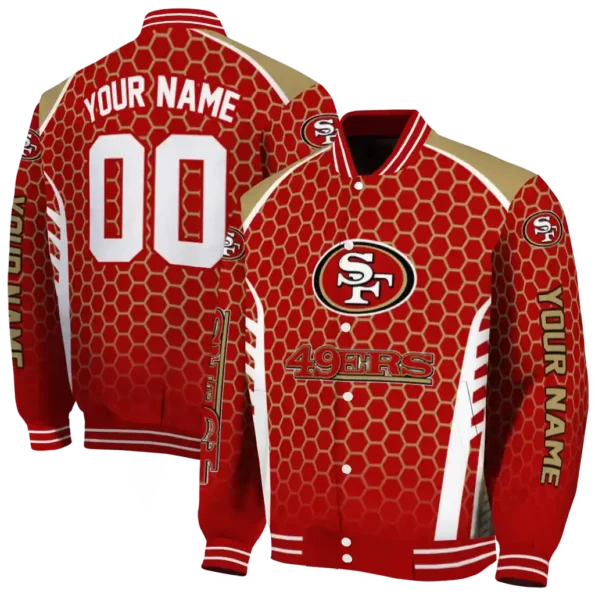 customized san francisco 49ers hexagon grid red varsity jacket fashion forward