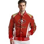 customized san francisco 49ers hexagon grid red varsity jacket best selling