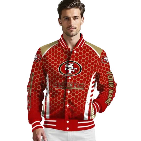 customized san francisco 49ers hexagon grid red varsity jacket high quality
