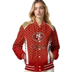 customized san francisco 49ers hexagon grid red varsity jacket best selling