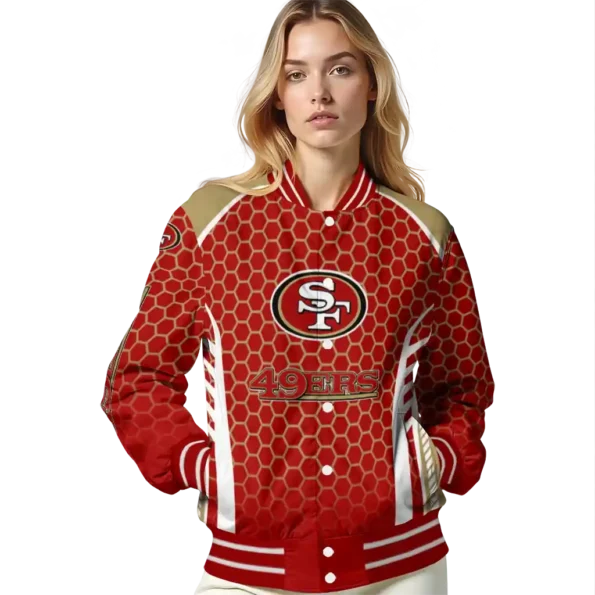 customized san francisco 49ers hexagon grid red varsity jacket latest model