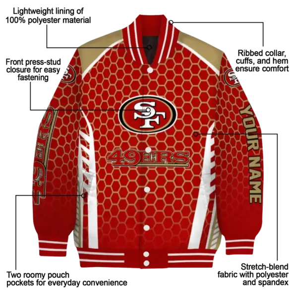 customized san francisco 49ers hexagon grid red varsity jacket new arrival