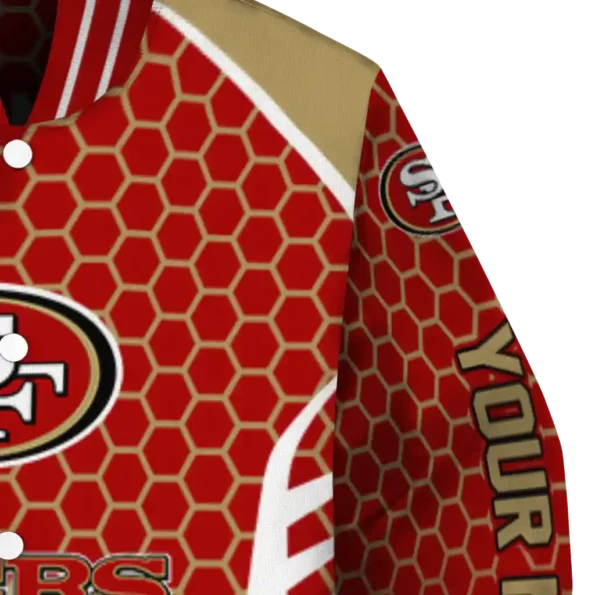 customized san francisco 49ers hexagon grid red varsity jacket premium grade