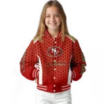 customized san francisco 49ers hexagon grid red varsity jacket best selling
