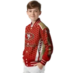customized san francisco 49ers hexagon grid red varsity jacket best selling
