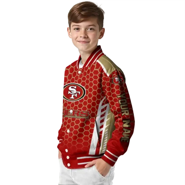 customized san francisco 49ers hexagon grid red varsity jacket trendy