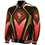 customized san francisco 49ers mesh chest tan crocs black varsity jacket best selling