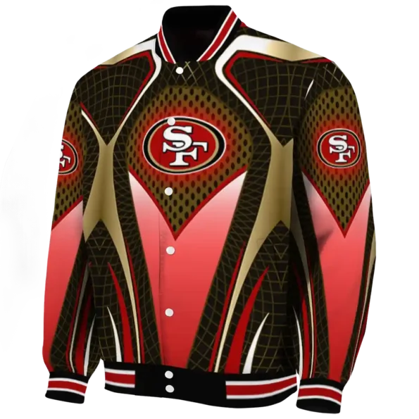 customized san francisco 49ers mesh chest tan crocs black varsity jacket best selling