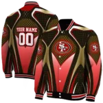 customized san francisco 49ers mesh chest tan crocs black varsity jacket best selling