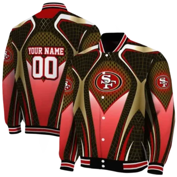 customized san francisco 49ers mesh chest tan crocs black varsity jacket fashion forward