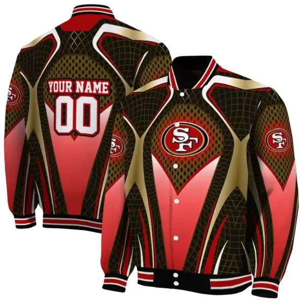 customized san francisco 49ers mesh chest tan crocs black varsity jacket fashion forward