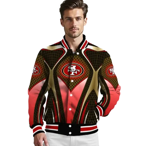 customized san francisco 49ers mesh chest tan crocs black varsity jacket high quality