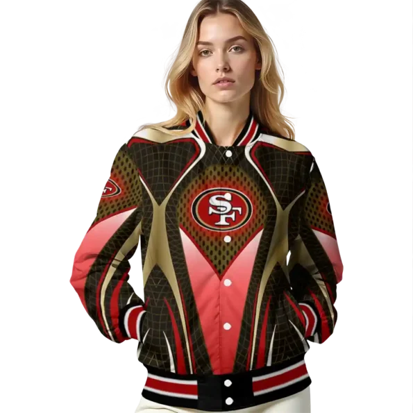 customized san francisco 49ers mesh chest tan crocs black varsity jacket latest model
