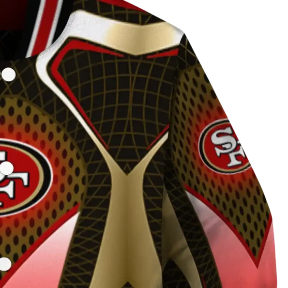 customized san francisco 49ers mesh chest tan crocs black varsity jacket premium grade
