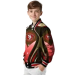 customized san francisco 49ers mesh chest tan crocs black varsity jacket best selling