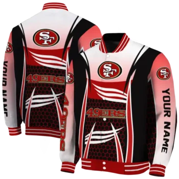 customized san francisco 49ers mesh effect red black varsity jacket fashion forward