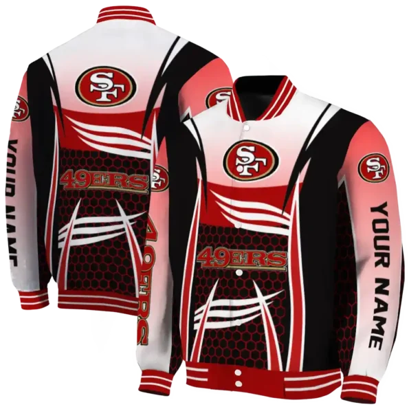 customized san francisco 49ers mesh effect red black varsity jacket fashion forward