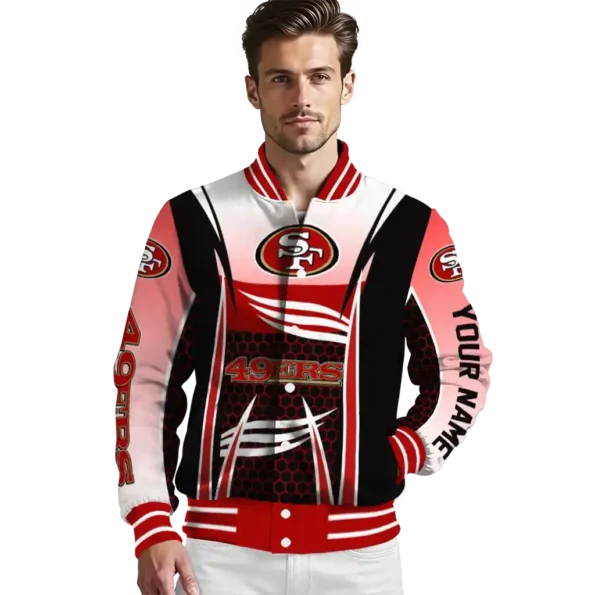 customized san francisco 49ers mesh effect red black varsity jacket high quality