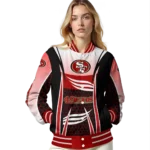 customized san francisco 49ers mesh effect red black varsity jacket best selling