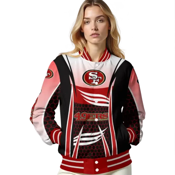 customized san francisco 49ers mesh effect red black varsity jacket latest model