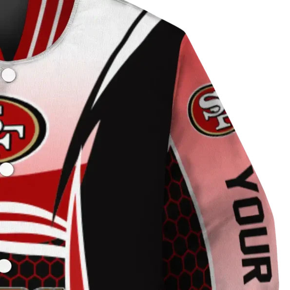 customized san francisco 49ers mesh effect red black varsity jacket premium grade