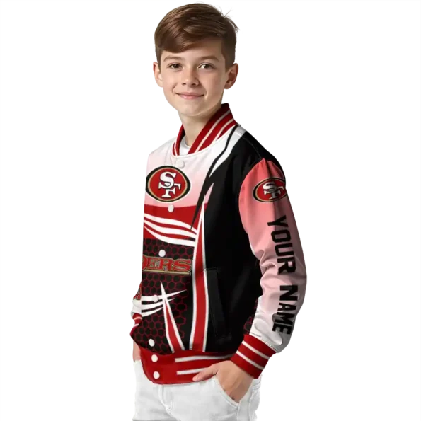 customized san francisco 49ers mesh effect red black varsity jacket trendy