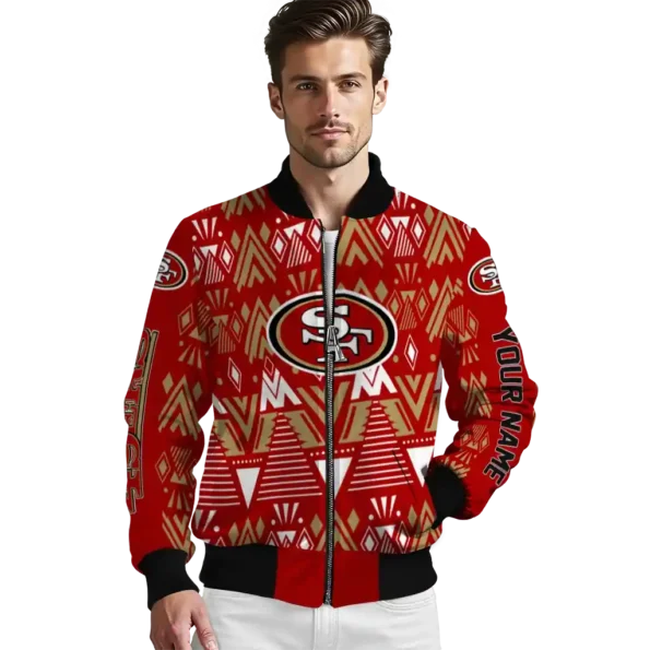 customized san francisco 49ers pyramid shapes red bomber jacket high quality