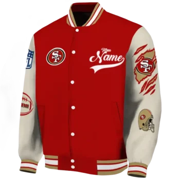 customized san francisco 49ers razorback outline red nude varsity jacket best selling