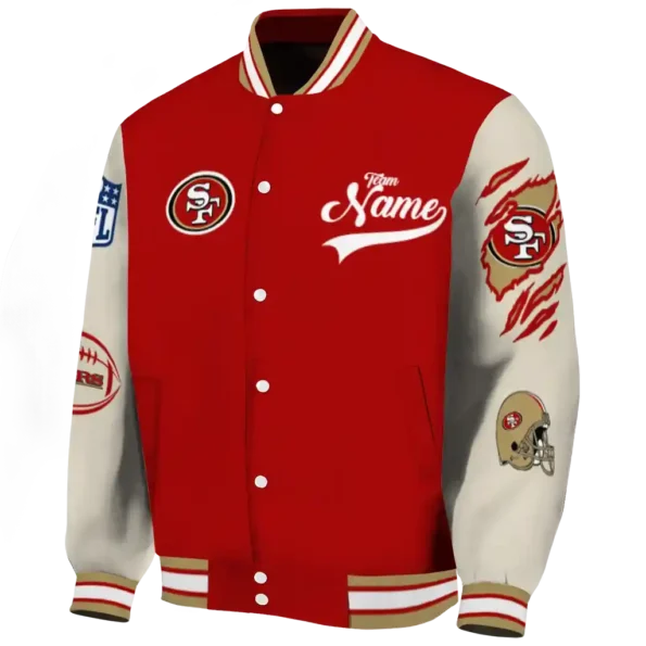customized san francisco 49ers razorback outline red nude varsity jacket best selling