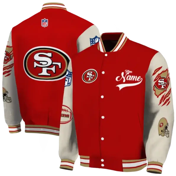 customized san francisco 49ers razorback outline red nude varsity jacket fashion forward