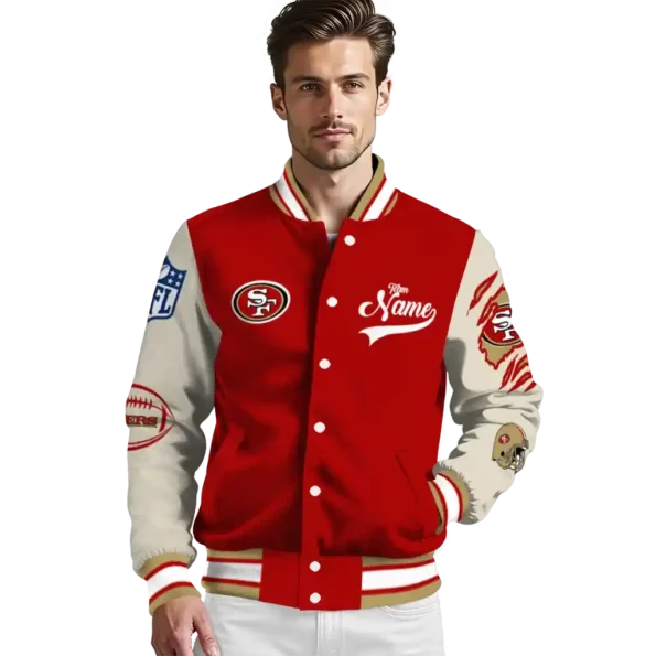 customized san francisco 49ers razorback outline red nude varsity jacket high quality