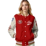 customized san francisco 49ers razorback outline red nude varsity jacket best selling