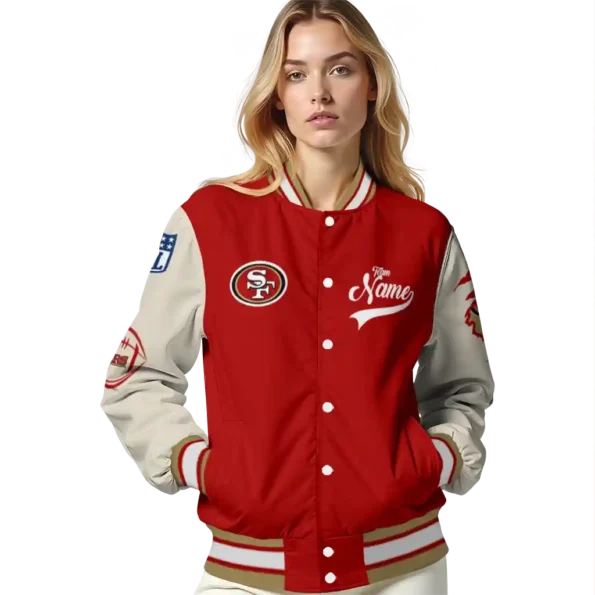 customized san francisco 49ers razorback outline red nude varsity jacket latest model