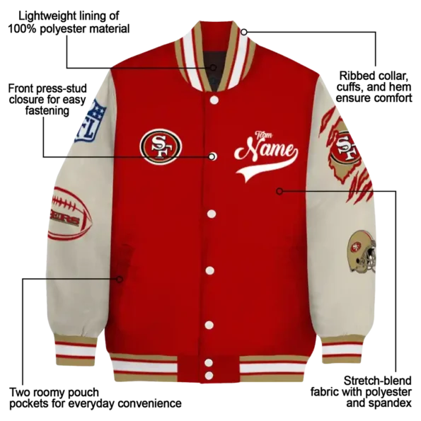 customized san francisco 49ers razorback outline red nude varsity jacket new arrival