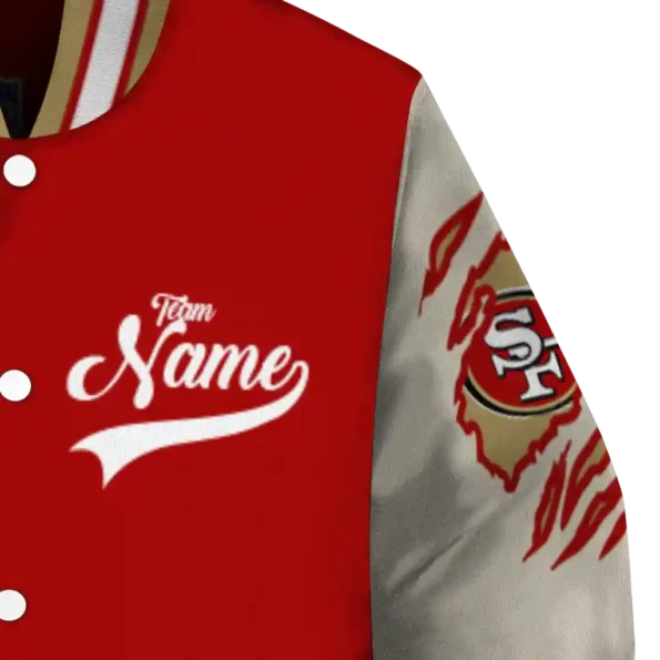 customized san francisco 49ers razorback outline red nude varsity jacket premium grade