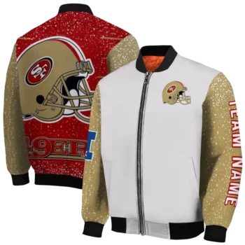 customized san francisco 49ers speckled arms red gray bomber jacket fashion forward