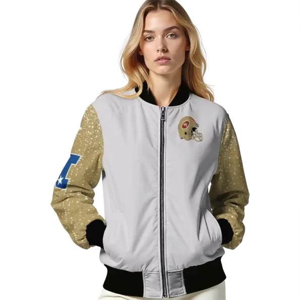 customized san francisco 49ers speckled arms red gray bomber jacket latest model