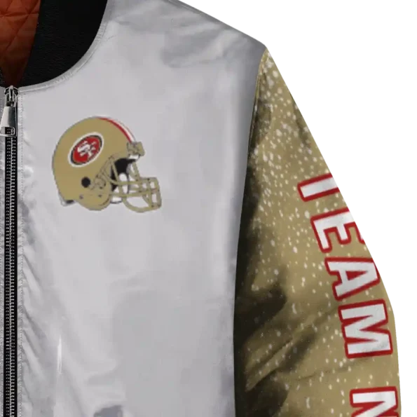 customized san francisco 49ers speckled arms red gray bomber jacket premium grade