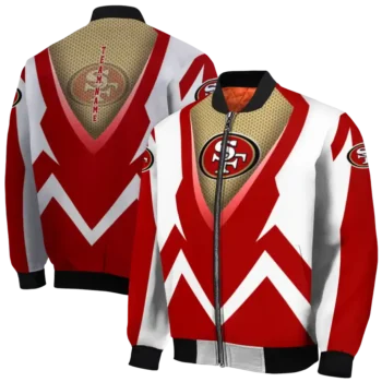 customized san francisco 49ers v stripes red white bomber jacket fashion forward