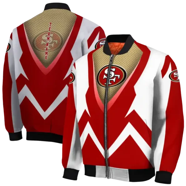 customized san francisco 49ers v stripes red white bomber jacket fashion forward