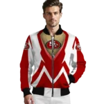 customized san francisco 49ers v stripes red white bomber jacket best selling