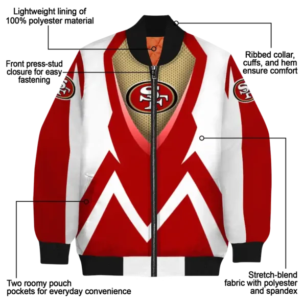 customized san francisco 49ers v stripes red white bomber jacket new arrival