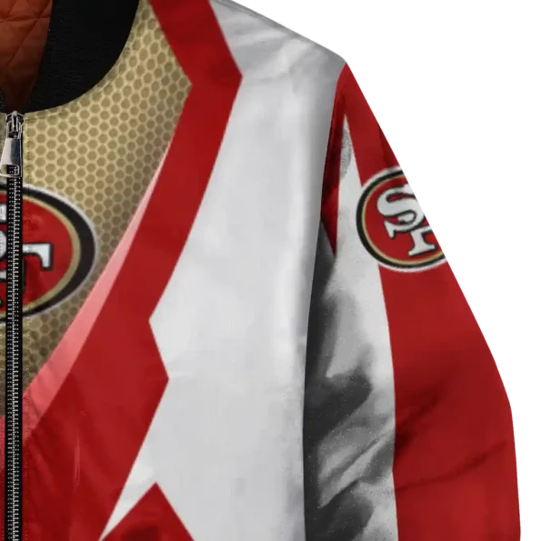 customized san francisco 49ers v stripes red white bomber jacket premium grade