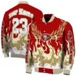 customized san francisco 49ers winged blaze red white varsity jacket best selling