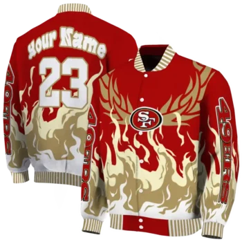 customized san francisco 49ers winged blaze red white varsity jacket fashion forward