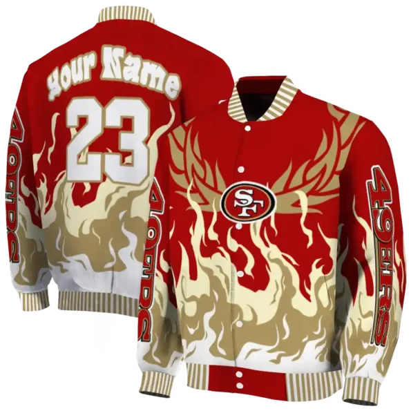 customized san francisco 49ers winged blaze red white varsity jacket fashion forward