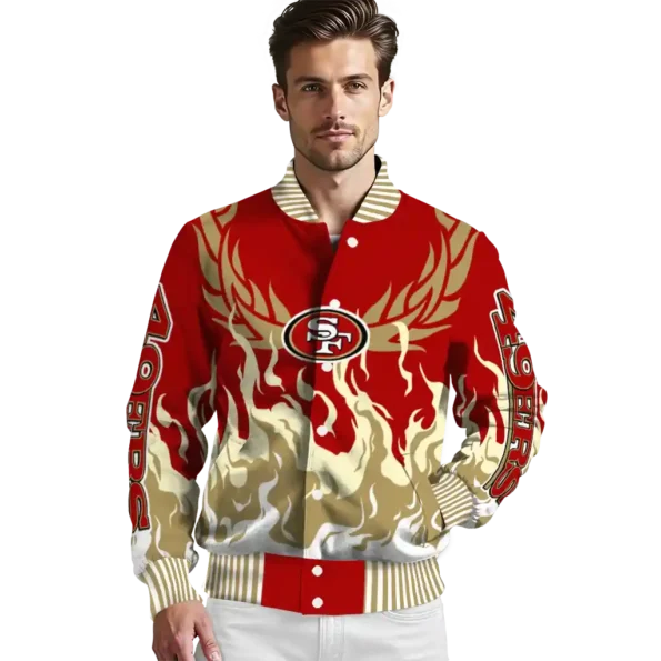 customized san francisco 49ers winged blaze red white varsity jacket high quality